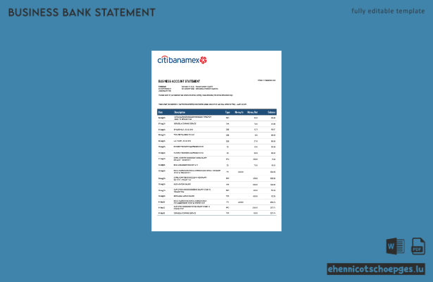 Citibanamex Bank Geschäftskontoauszug (Word- und PDF-Format) – 1 Beispielvorschau